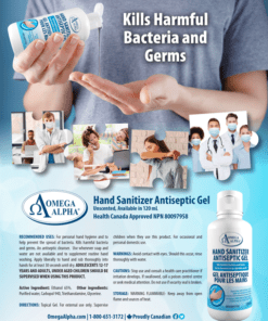 Hand sanitizer Health Canada approved . Brochure