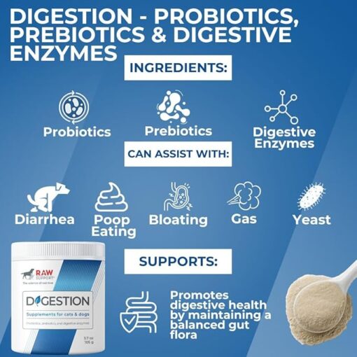 Raw Support Digestion-Prebiotics, Probiotics & Enzymes for Dogs & Cats - 105g - Image 2